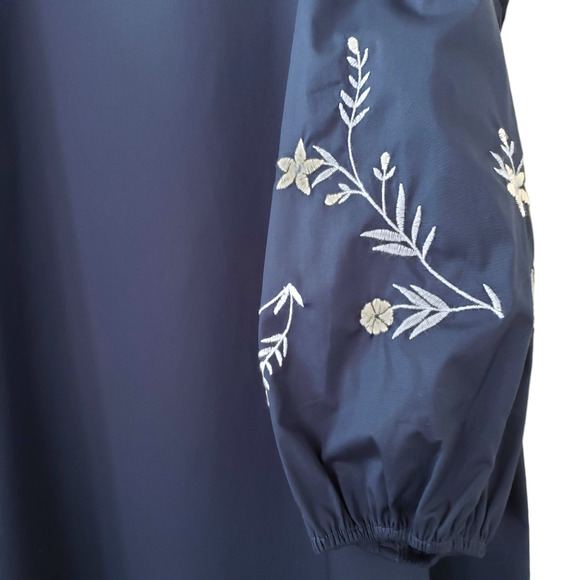 CeCe Jardin Cold Shoulder Floral Embroidery Mini Shift Dress, Navy Blue, Sz 6 - Picture 7 of 11